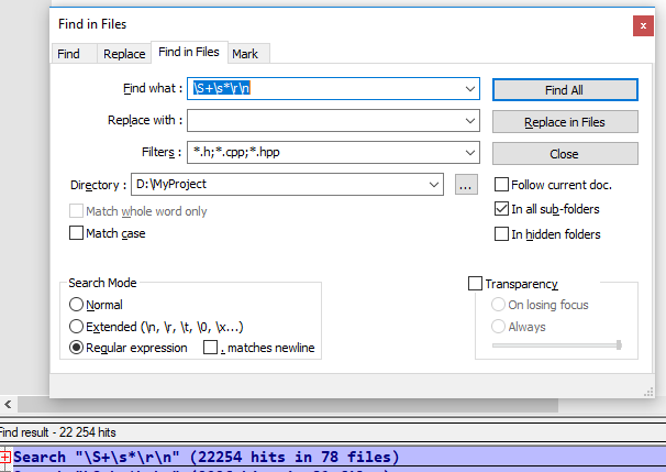 Notepad++ LOC count